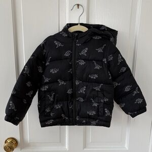 Kids' Black Dinosaur Puffer Jacket